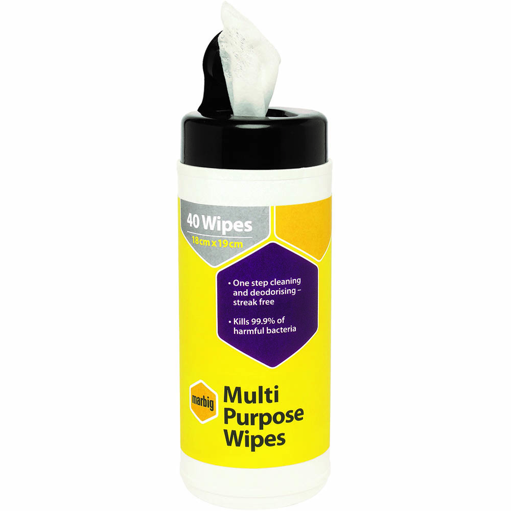 Image for MARBIG MULTI PURPOSE CLEANING WIPES TUB 40 from Challenge Office Supplies