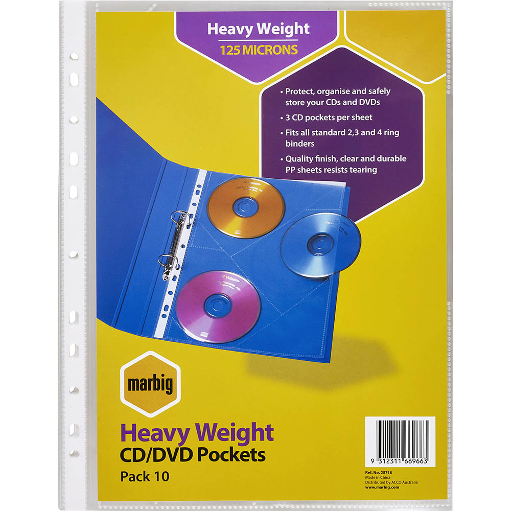 Image for MARBIG HEAVYWEIGHT COPYSAFE CD/DVD POCKETS 3 CAPACITY A4 PACK 10 from Challenge Office Supplies