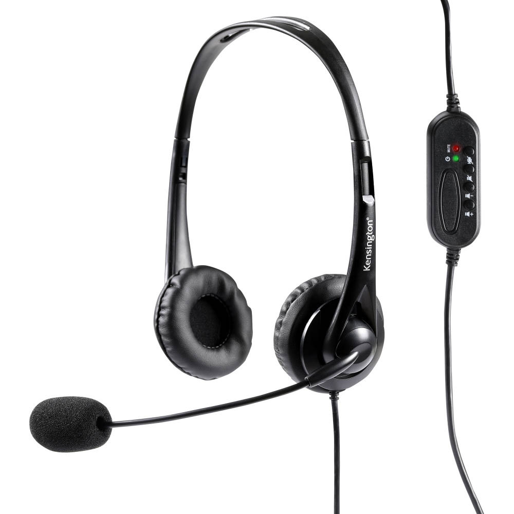 Image for KENSINGTON STEREO USB HEADPHONES WITH MIC AND VOLUME CONTROL BLACK from York Stationers