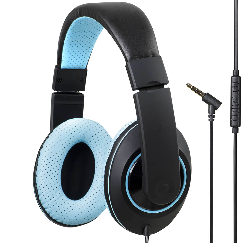 Image for KENSINGTON HEADPHONES WITH INLINE MIC AND VOLUME CONTROL BLUE from York Stationers
