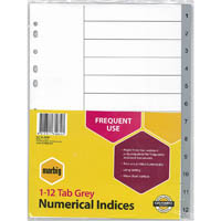 marbig index divider pp 1-12 tab a4 grey