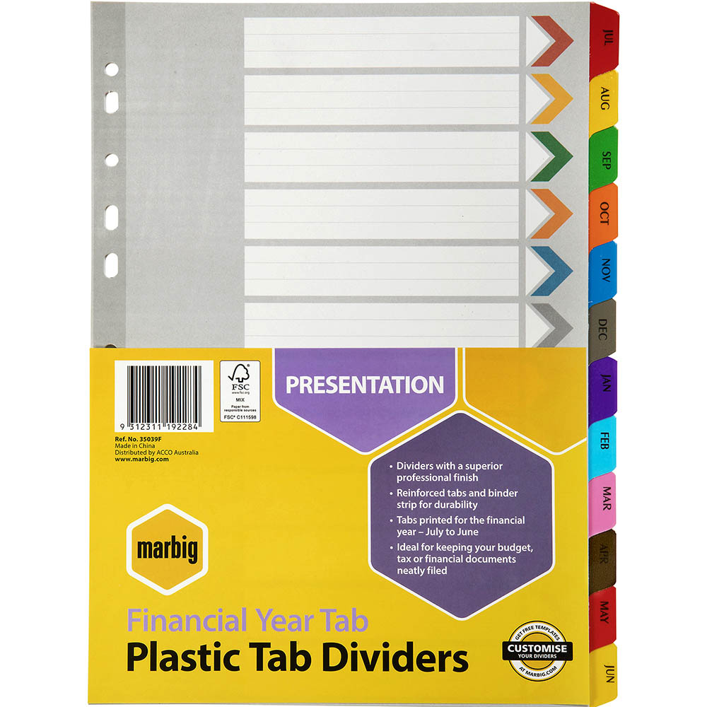 MARBIG INDEX DIVIDER FINANCIAL YEAR MANILLA JUL-JUN TAB A4 ASSORTED |  | 7008486