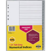 marbig index divider pp 1-31 tab a4 grey