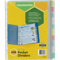 marbig copysafe divider pocket pp 10-tab a4 assorted