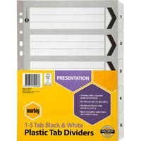 marbig divider manilla 5-tab a4 black/white