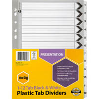 marbig divider manilla 12-tab a4 black/white