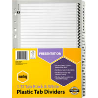 marbig divider manilla 1-31 tab a4 black/white