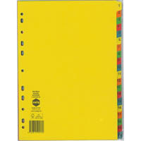 marbig divider manilla 1-20 tab a4 bright assorted