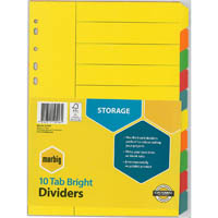 marbig divider manilla 10-tab a4 bright assorted