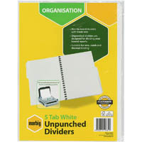 marbig divider unpunched manilla 5-tab a4 white
