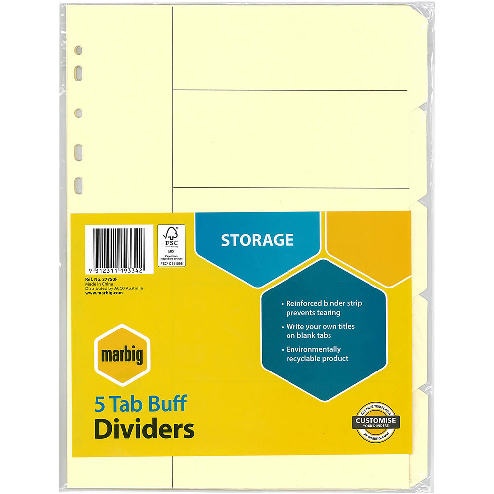 Image for MARBIG DIVIDER MANILLA 5-TAB A4 BUFF from Challenge Office Supplies