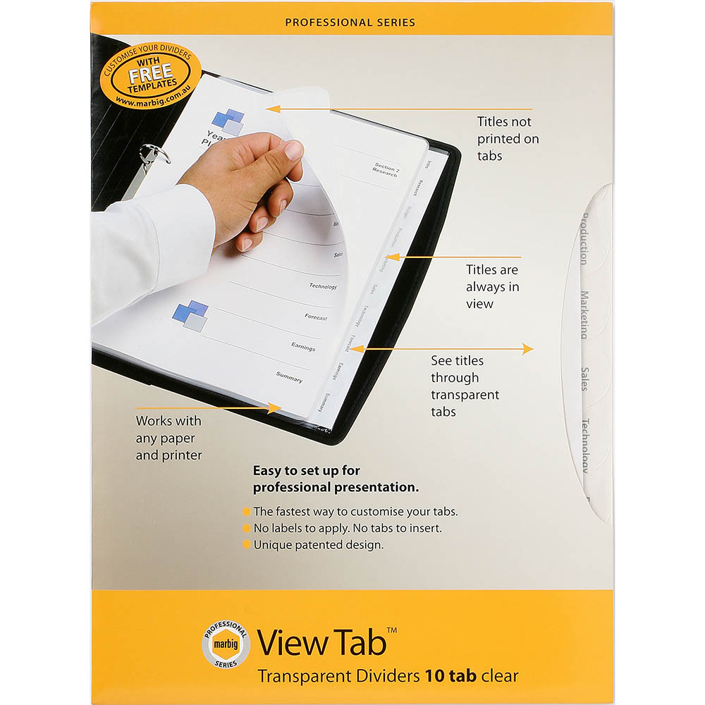 Image for MARBIG PROFESSIONAL SERIES VIEW-TAB DIVIDER PP 10-TAB A4 CLEAR from Clipboard Stationers & Art Supplies