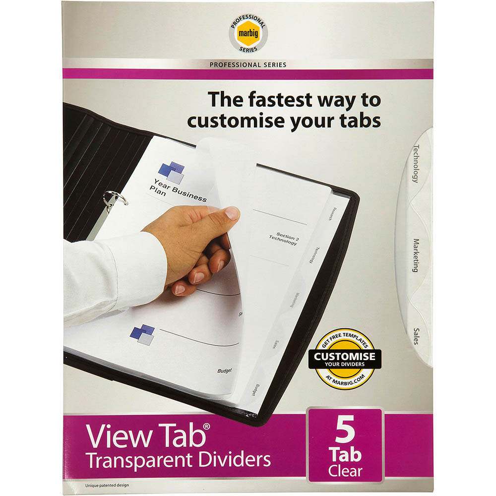Image for MARBIG PROFESSIONAL VIEW-TAB DIVIDER PP 5-TAB A4 CLEAR from York Stationers