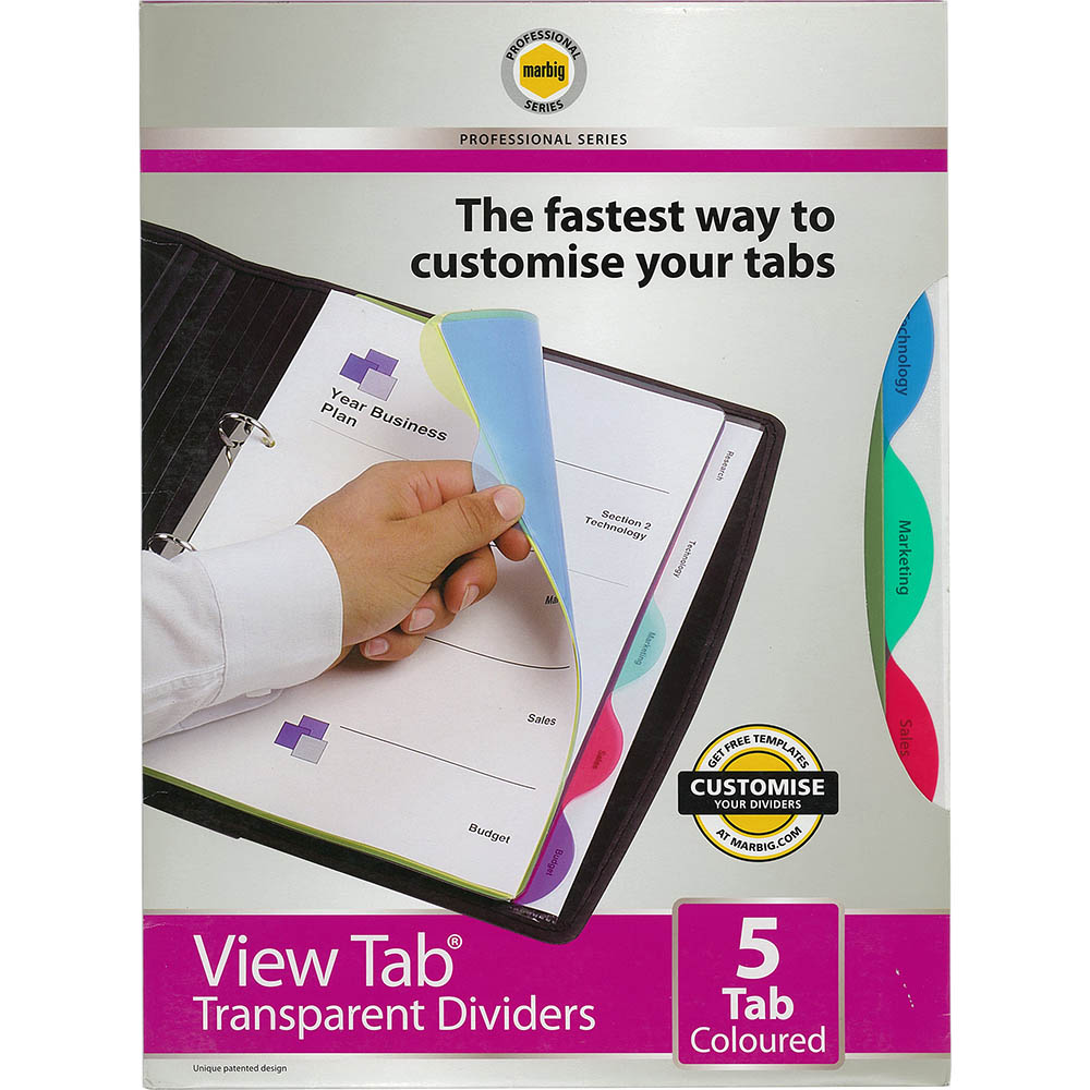 Image for MARBIG PROFESSIONAL SERIES VIEW-TAB DIVIDER PP 5-TAB A4 ASSORTED from Office Fix - WE WILL BEAT ANY ADVERTISED PRICE BY 10%