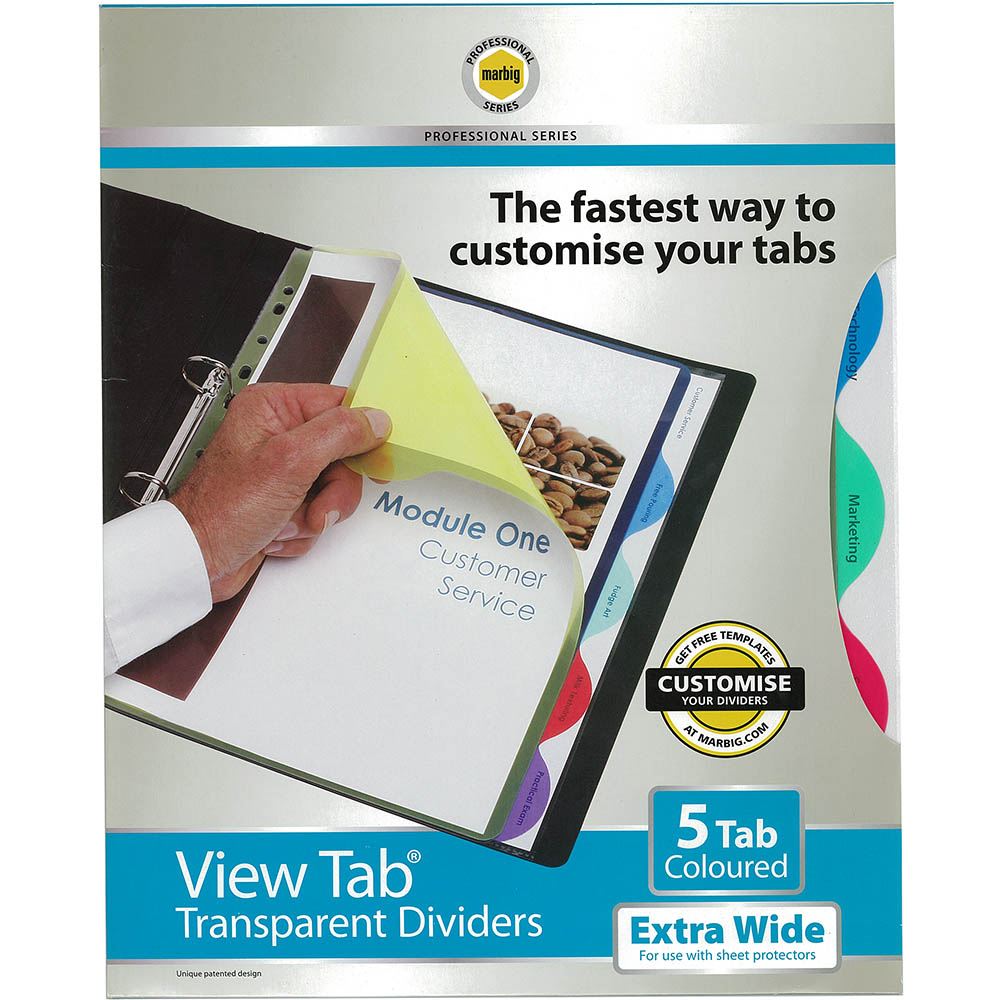 Image for MARBIG PROFESSIONAL SERIES EXTRA WIDE VIEW-TAB DIVIDER PP 5-TAB A4 ASSORTED from Mitronics Corporation