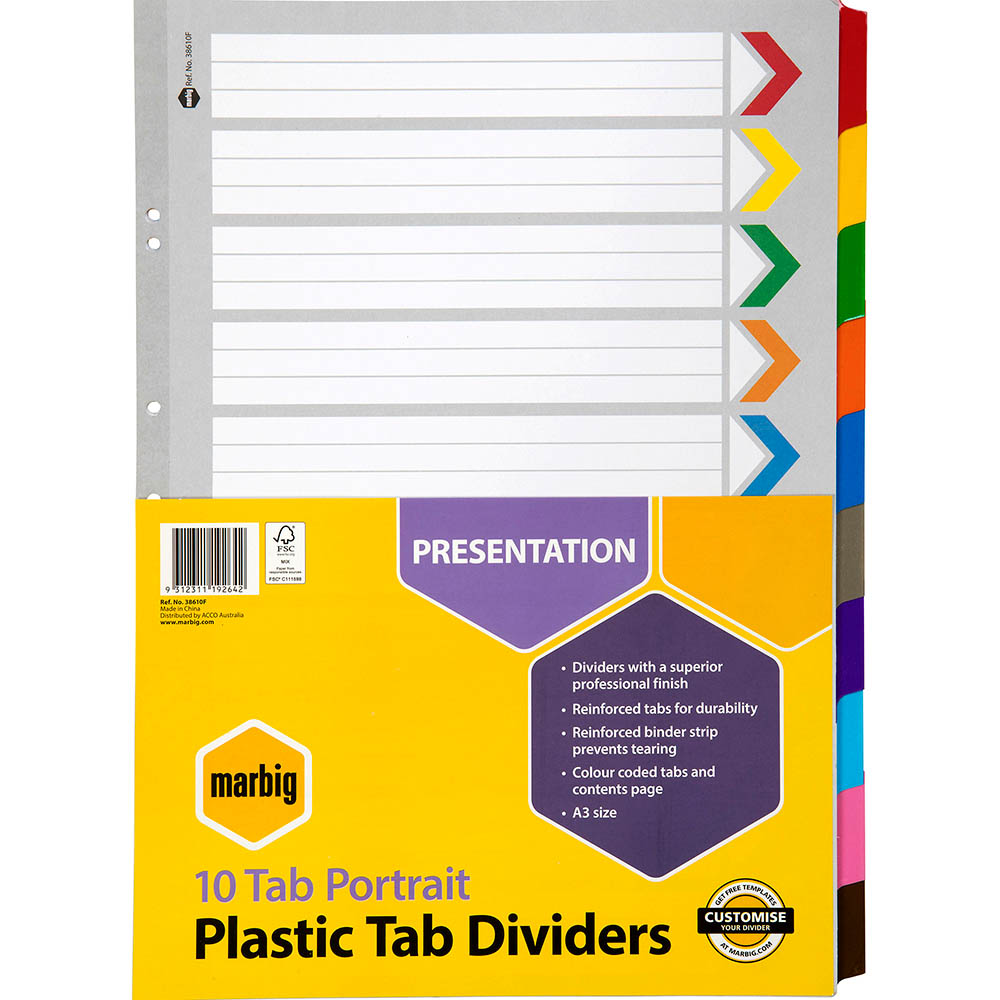Image for MARBIG DIVIDER REINFORCED MANILLA 10-TAB A3 ASSORTED from Positive Stationery