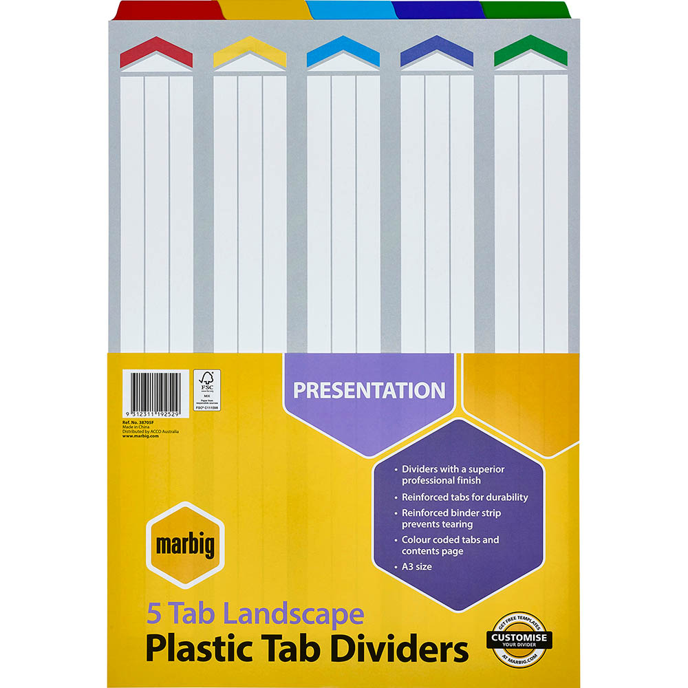 Image for MARBIG DIVIDER LANDSCAPE MANILLA 5-TAB A3 ASSORTED from BusinessWorld Computer & Stationery Warehouse