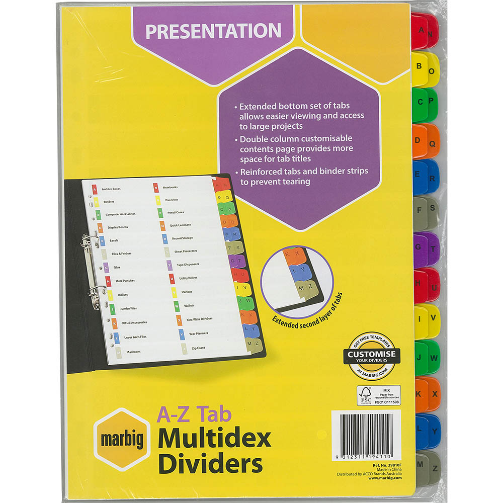 Image for MARBIG DIVIDER MULTIDEX MANILLA A-Z TAB A4 WHITE from That Office Place PICTON