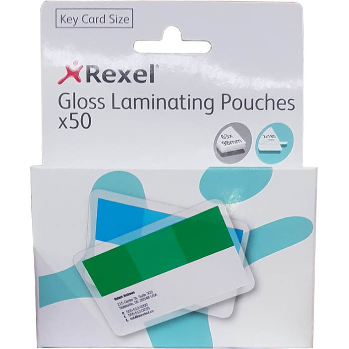 Image for REXEL GLOSS LAMINATING POUCH 180 MICRON KEY CARD 63 X 98MM CLEAR PACK 50 from Clipboard Stationers & Art Supplies