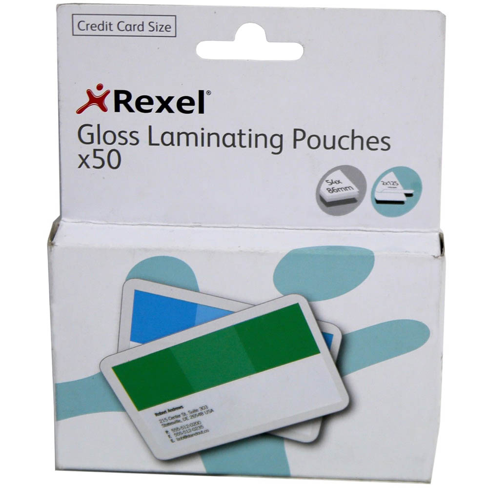 Image for REXEL GLOSS LAMINATING POUCH 125 MICRON CREDIT CARD 54 X 86MM CLEAR PACK 50 from Prime Office Supplies