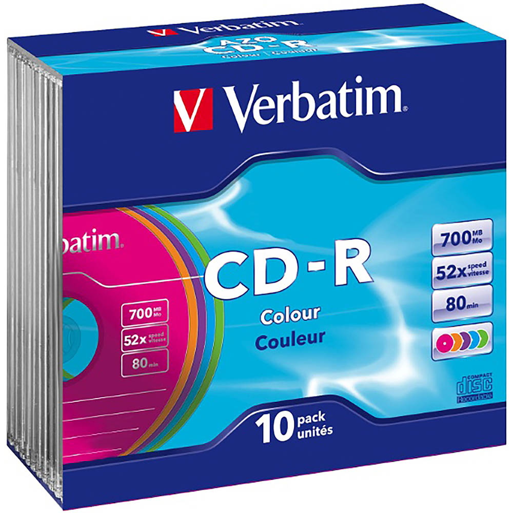 VERBATIM 41846 CD-R DVD JEWEL CASE 700MB 52X COLOURED PACK 10 |  | 7014501i
