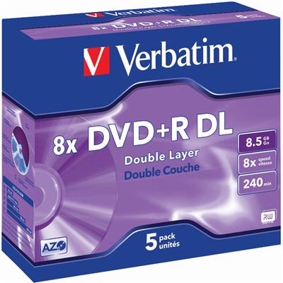 Image for VERBATIM DVD+R 8.5GB 8X DUEL LAYER JEWEL CASE PACK 5 from York Stationers