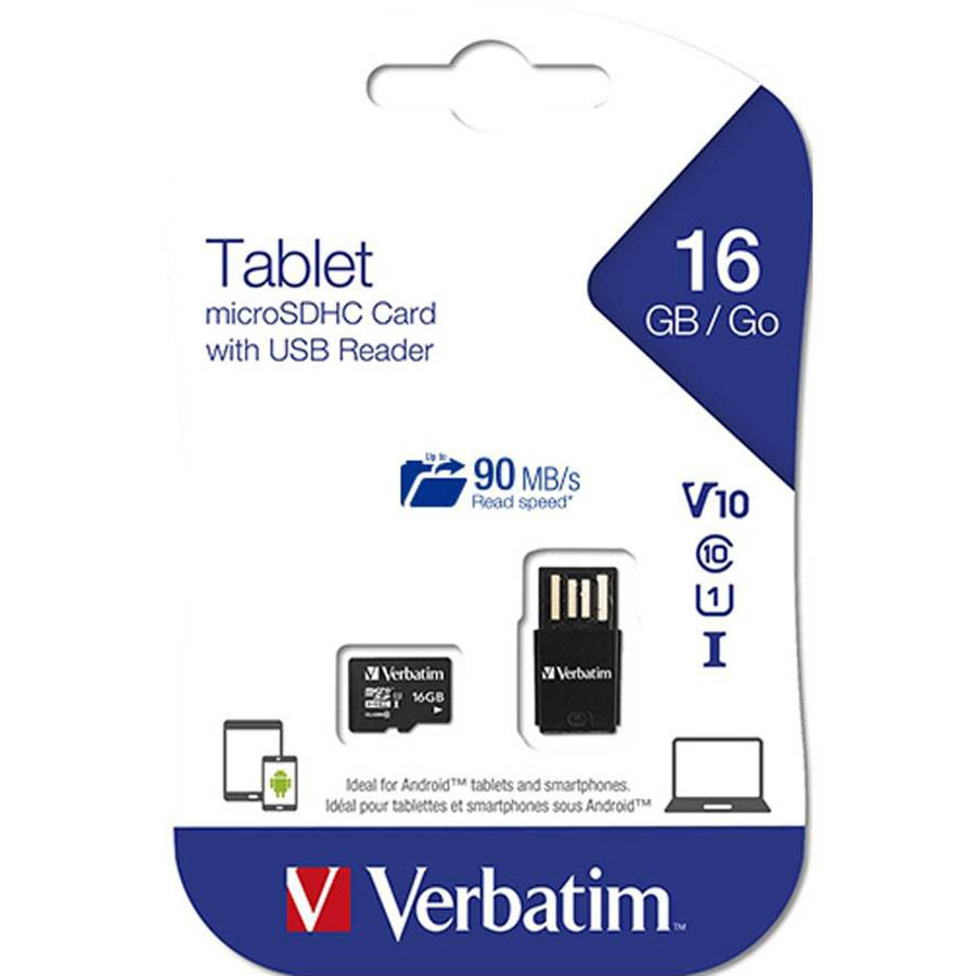 Image for VERBATIM TABLET MICROSD CARD WITH USB READER 16GB BLACK from BusinessWorld Computer & Stationery Warehouse