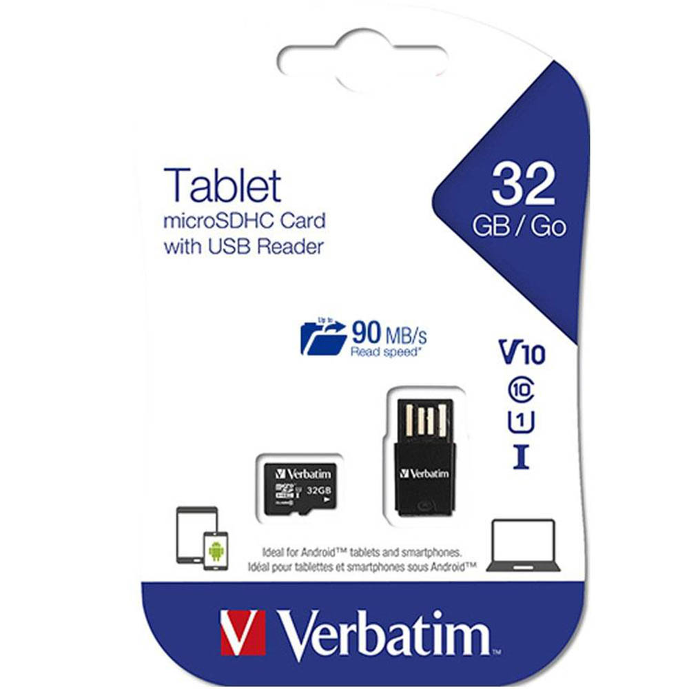 Image for VERBATIM TABLET MICROSD CARD WITH USB READER 32GB BLACK from York Stationers