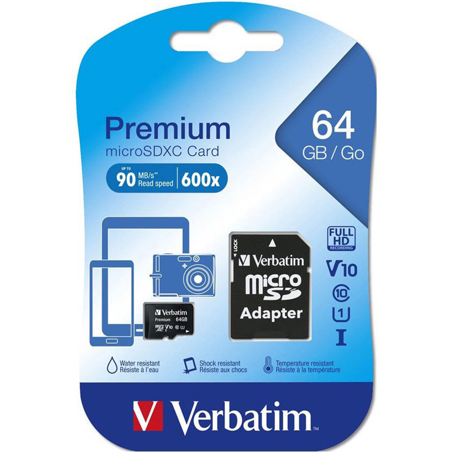 Image for VERBATIM MICROSD CARD WITH ADAPTER 64GB BLACK from That Office Place PICTON