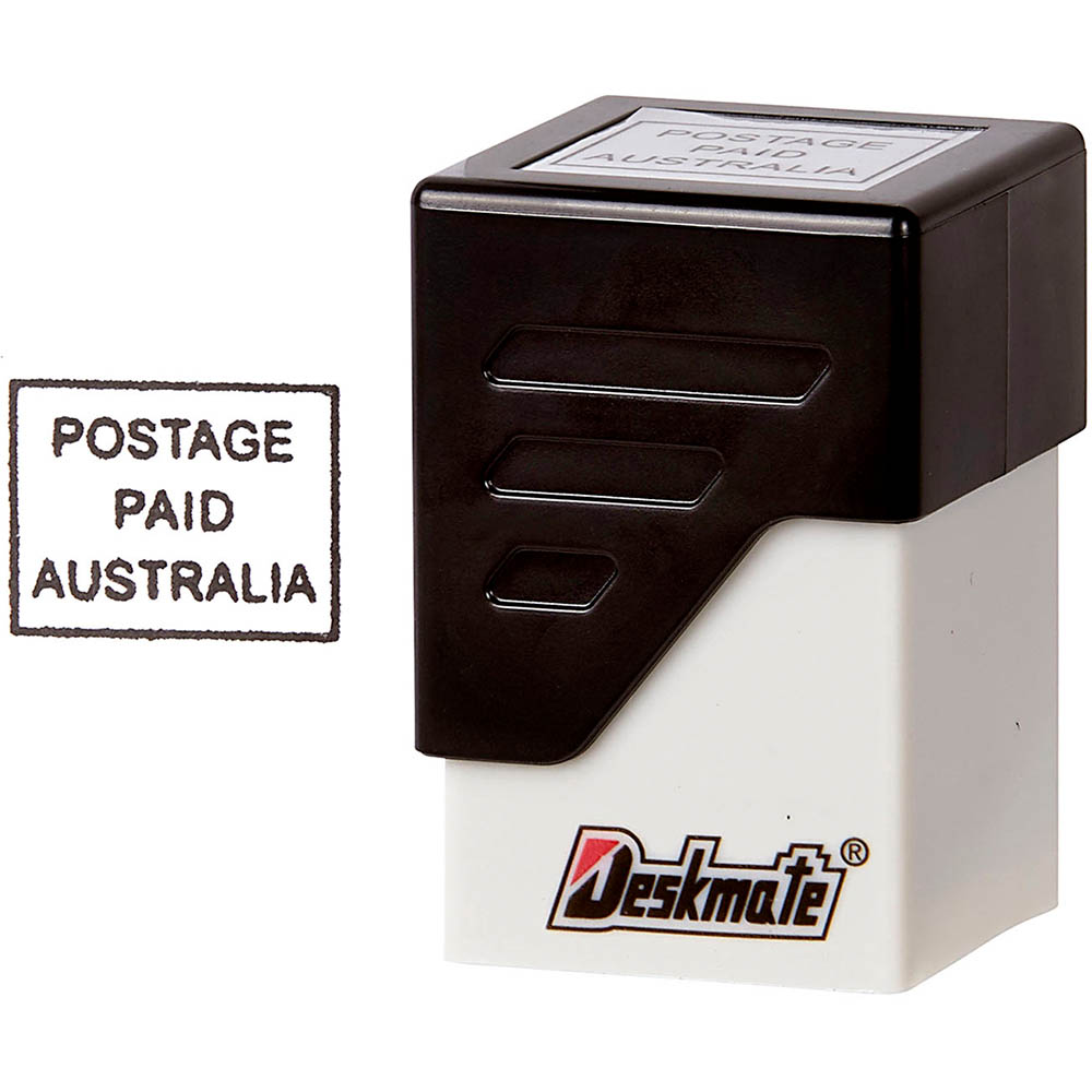Image for DESKMATE PRE-INKED MESSAGE STAMP POSTAGE PAID BLACK from Olympia Office Products
