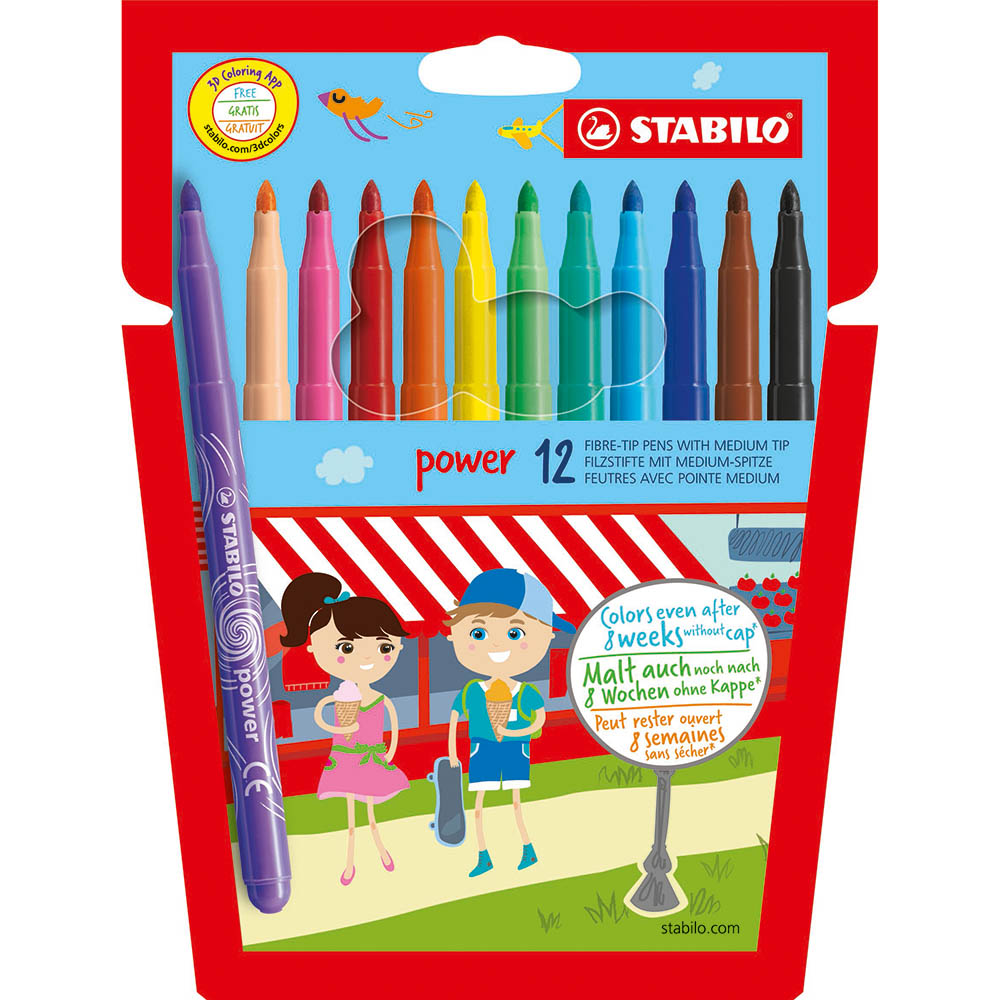 Image for STABILO POWER FIBRE TIP PENS 1.0MM ASSORTED WALLET 12 from Memo Office and Art