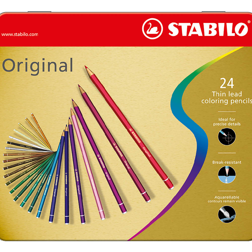 Image for STABILO ORIGINAL COLOUR PENCIL ASSORTED METAL TIN 24 from That Office Place PICTON
