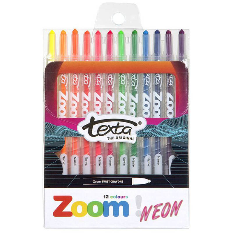 Image for TEXTA ZOOM TWIST CRAYON NEON PACK 12 from Clipboard Stationers & Art Supplies