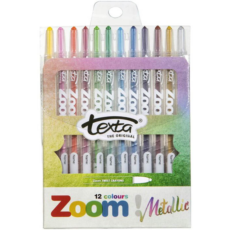 Image for TEXTA ZOOM TWIST CRAYON METALLIC PACK 12 from Mitronics Corporation