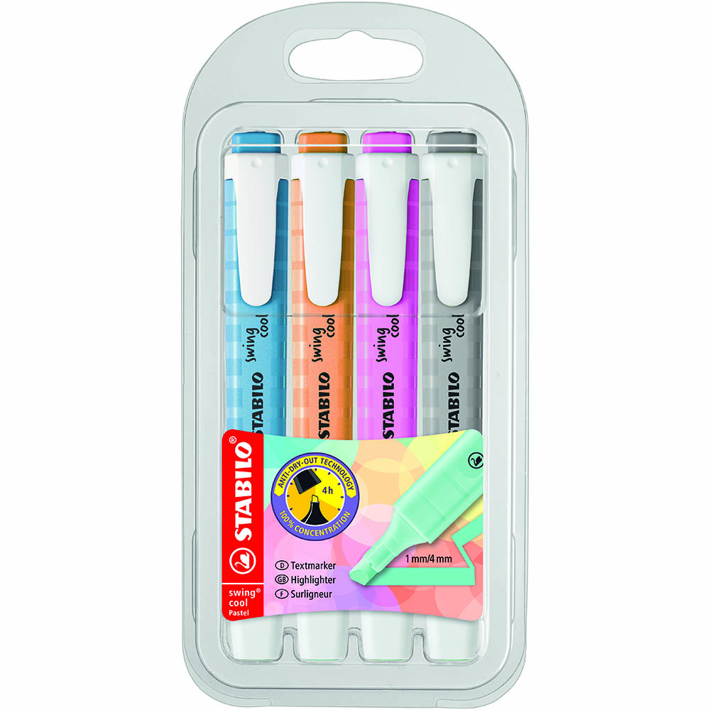 Image for STABILO SWING COOL HIGHLIGHTER CHISEL PASTEL SET 2 ASSORTED PACK 4 from Challenge Office Supplies