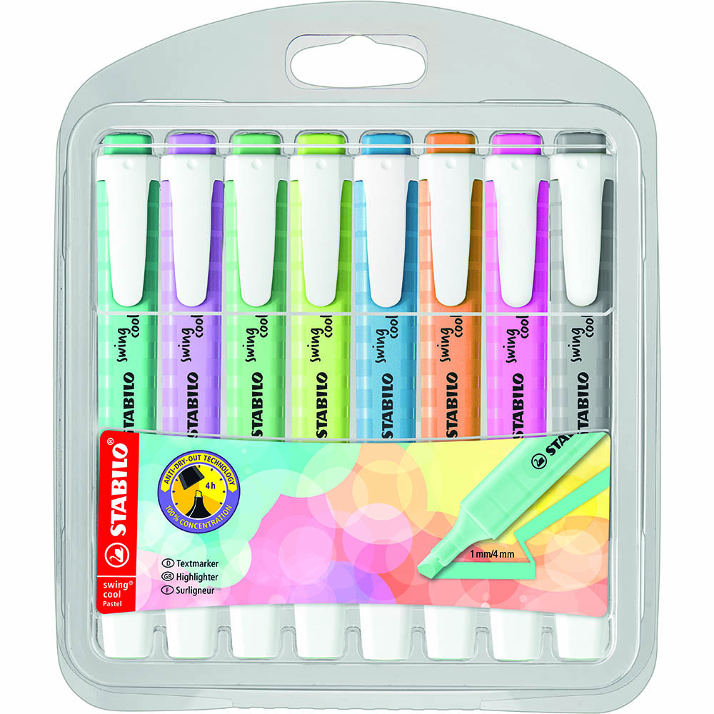 Image for STABILO SWING COOL HIGHLIGHTER CHISEL PASTEL ASSORTED PACK 8 from BusinessWorld Computer & Stationery Warehouse