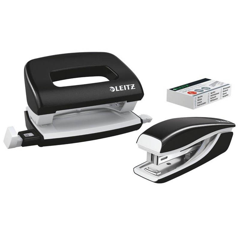 Image for LEITZ NEXXT WOW STAPLER AND PUNCH SET MINI BLACK from Office Fix - WE WILL BEAT ANY ADVERTISED PRICE BY 10%