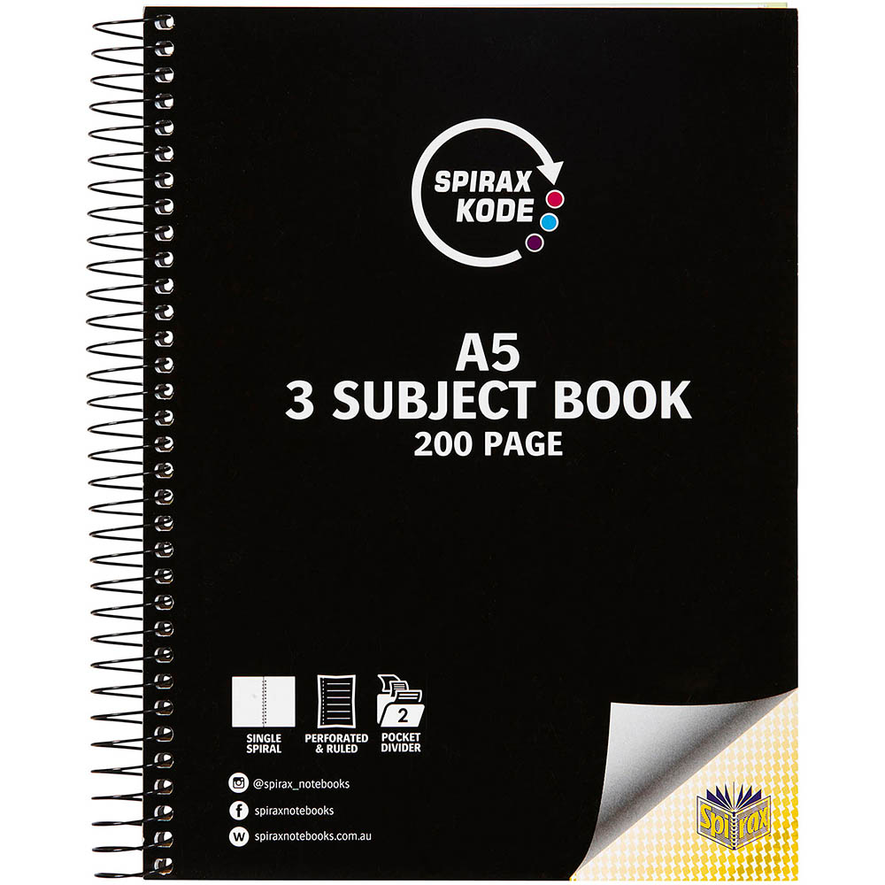Image for SPIRAX KODE 3-SUBJECT NOTEBOOK A5 BLACK from Clipboard Stationers & Art Supplies
