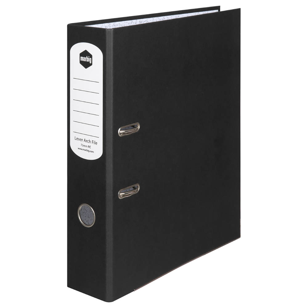 Image for MARBIG LEVER ARCH FILES 75MM FOOLSCAP BLACK from BusinessWorld Computer & Stationery Warehouse