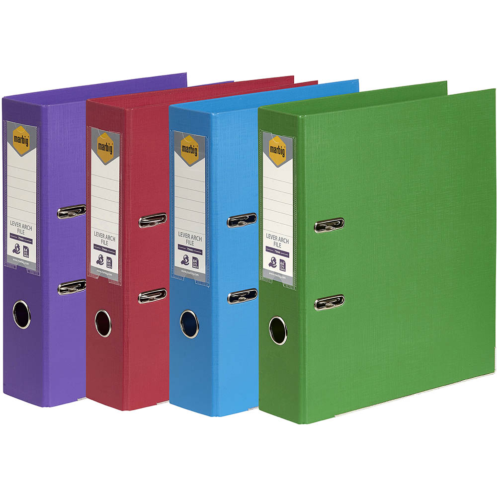 Image for MARBIG LEVER ARCH FILE PE 75MM A4 ASSORTED from Clipboard Stationers & Art Supplies