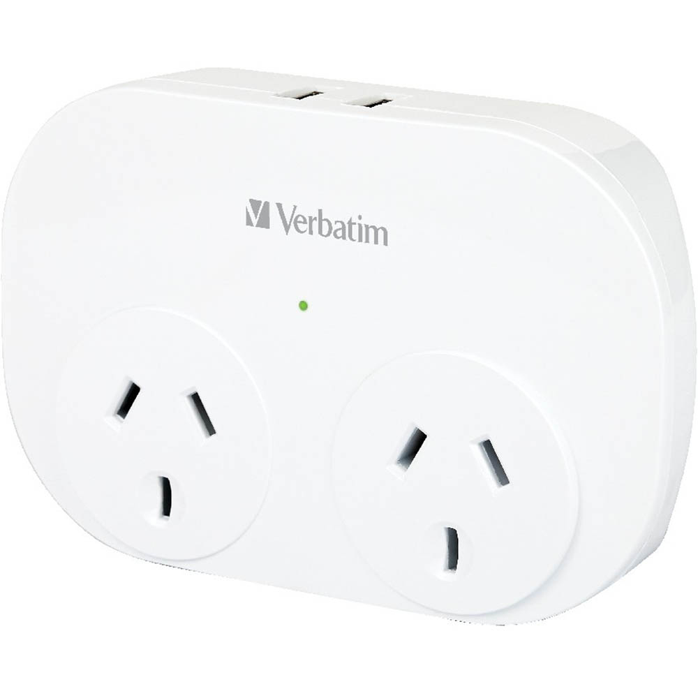 Image for VERBATIM DOUBLE POWER ADAPTER SURGE PROTECTED DUAL PORT USB-A 2.4A WHITE from Australian Stationery Supplies