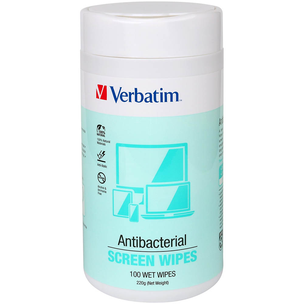 Image for VERBATIM ANTIBACTERIAL SCREEN WIPES TUB 100 from BusinessWorld Computer & Stationery Warehouse