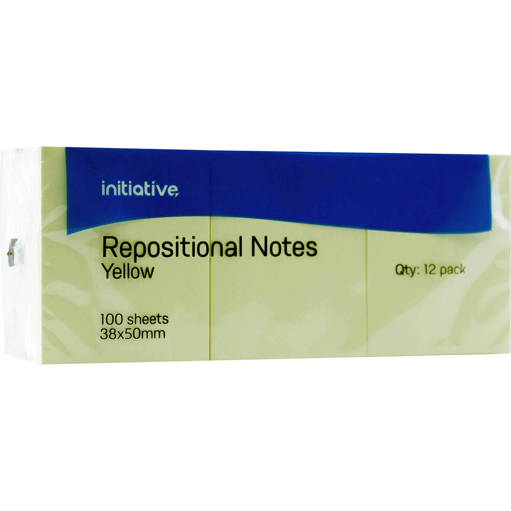 Image for INITIATIVE REPOSITIONAL NOTES 38 X 50MM YELLOW PACK 12 from Clipboard Stationers & Art Supplies