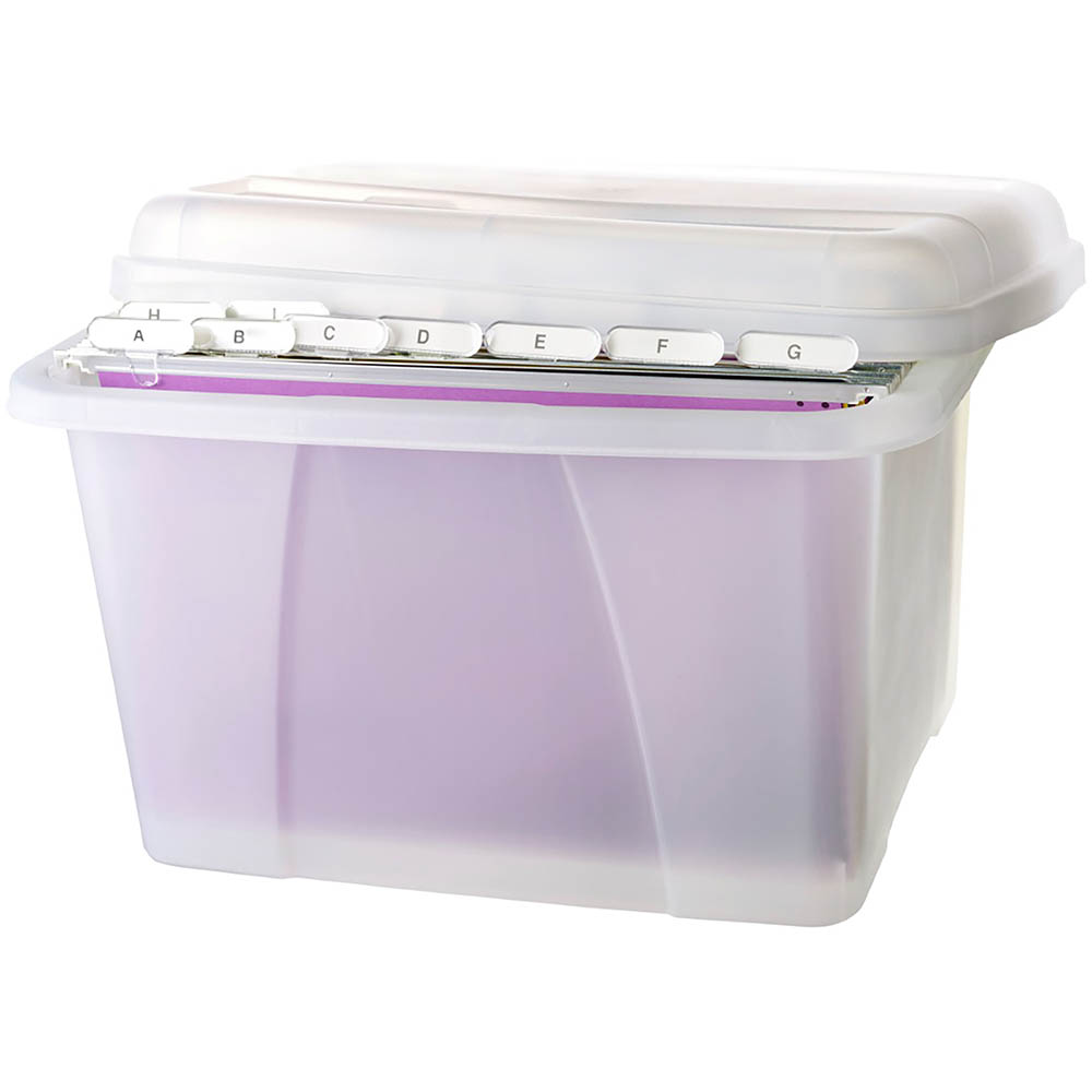 Image for CRYSTALFILE PORTA STORAGE BOX WITH FILES TABS AND INSERTS 32 LITRE CLEAR from Mitronics Corporation