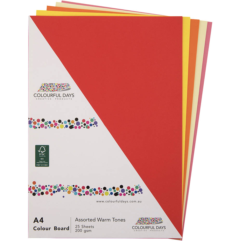 Image for COLOURFUL DAYS COLOURBOARD 200GSM A4 WARM ASSORTED COLOURS PACK 25 from Australian Stationery Supplies