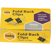 marbig foldback clip 19mm box 12