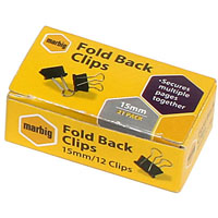 marbig foldback clip 15mm box 12