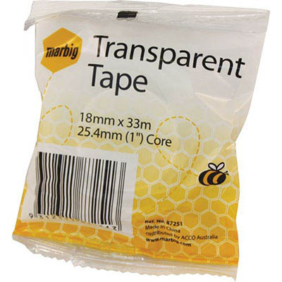 Image for MARBIG TRANSPARENT TAPE 18MM X 33M 25.4MM CORE from Challenge Office Supplies