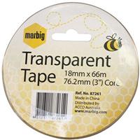 marbig transparent tape 18mm x 66m 76.2mm core