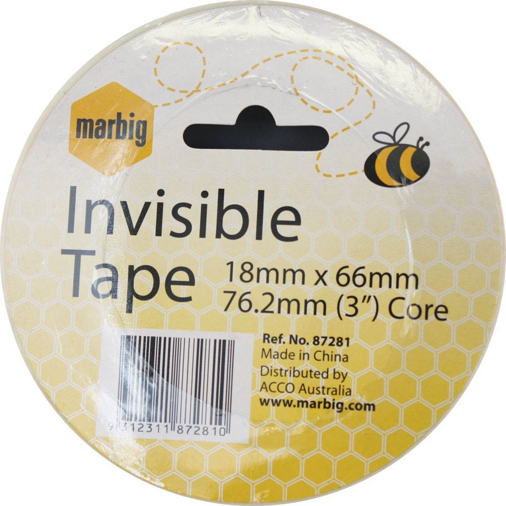 Image for MARBIG INVISIBLE TAPE 18MM X 66M 76.2MM CORE from Office Heaven